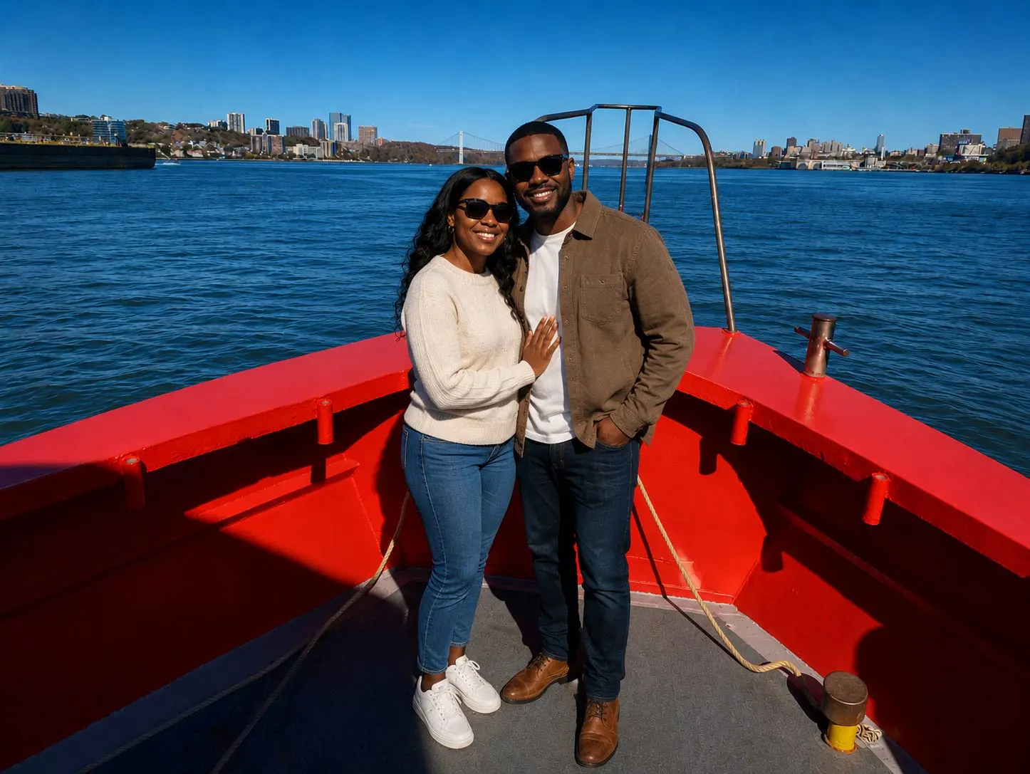 Couple enjoying a New York Harbor cruise